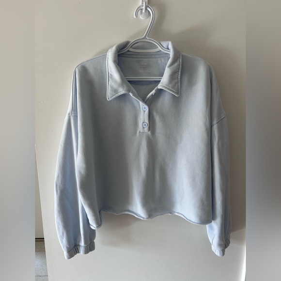 AERIE Fleece of Kind Light Blue Collared Sweatshirt - Picture 2 of 6